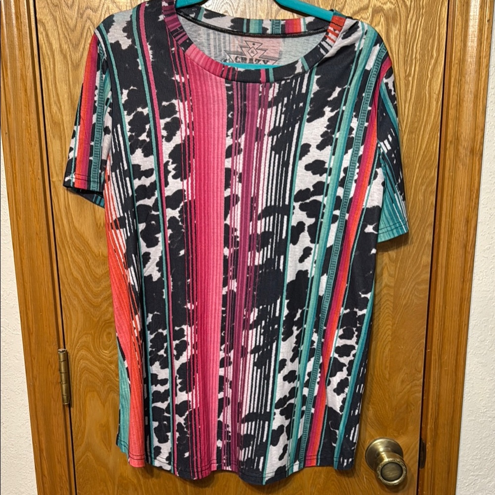 Crazy Train Pink and Green Graphic Polo Tee